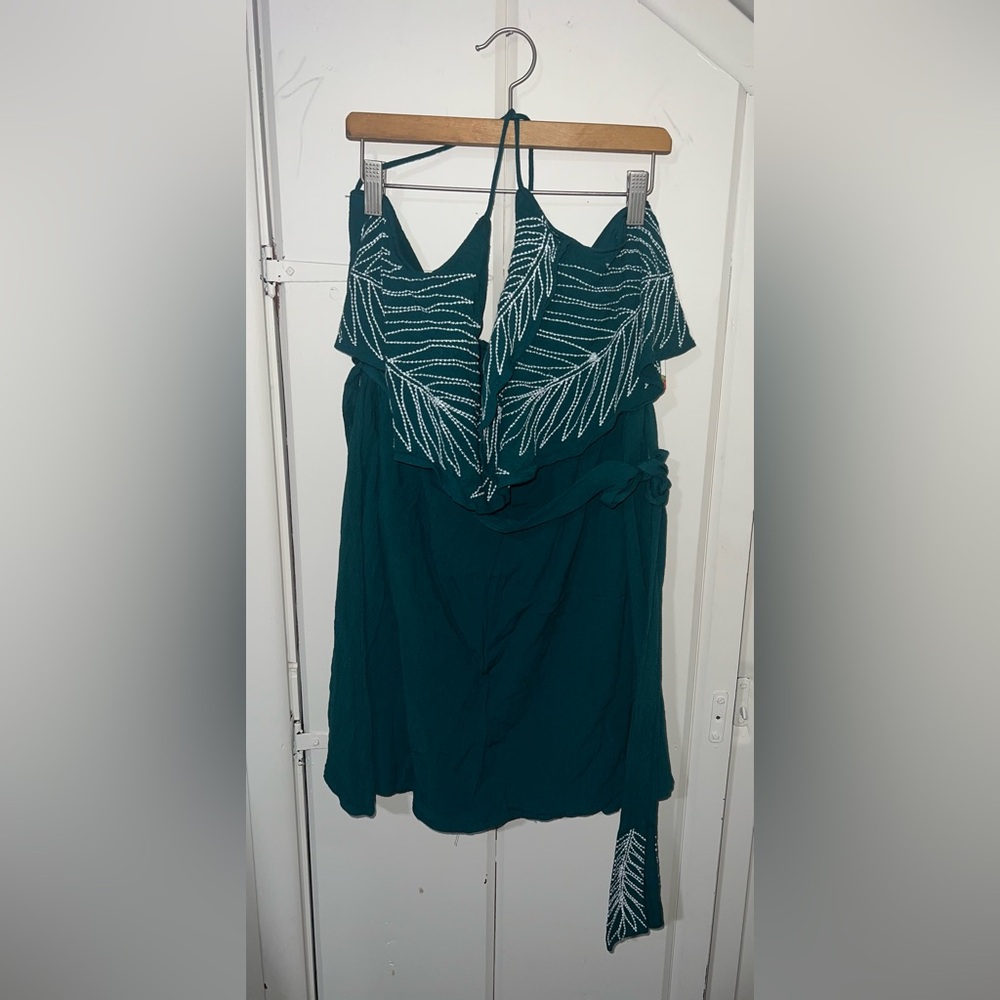 O’Neill Green Dress with White Leaf Pattern, Large